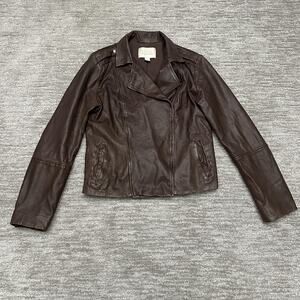 Hinge Jacket Womens Small Brown Leather Moto Biker Zip Front Short Lined